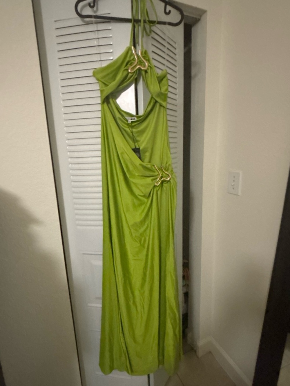 Lime Green Cutout Maxi Dress with Gold Hardware - Picture 3 of 4